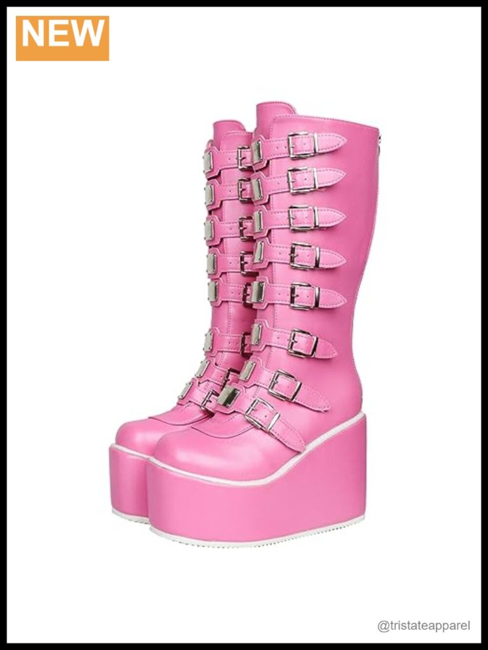 Knee High Platform Lace Up Combat Boots Round Toe Wedge Heel Zip